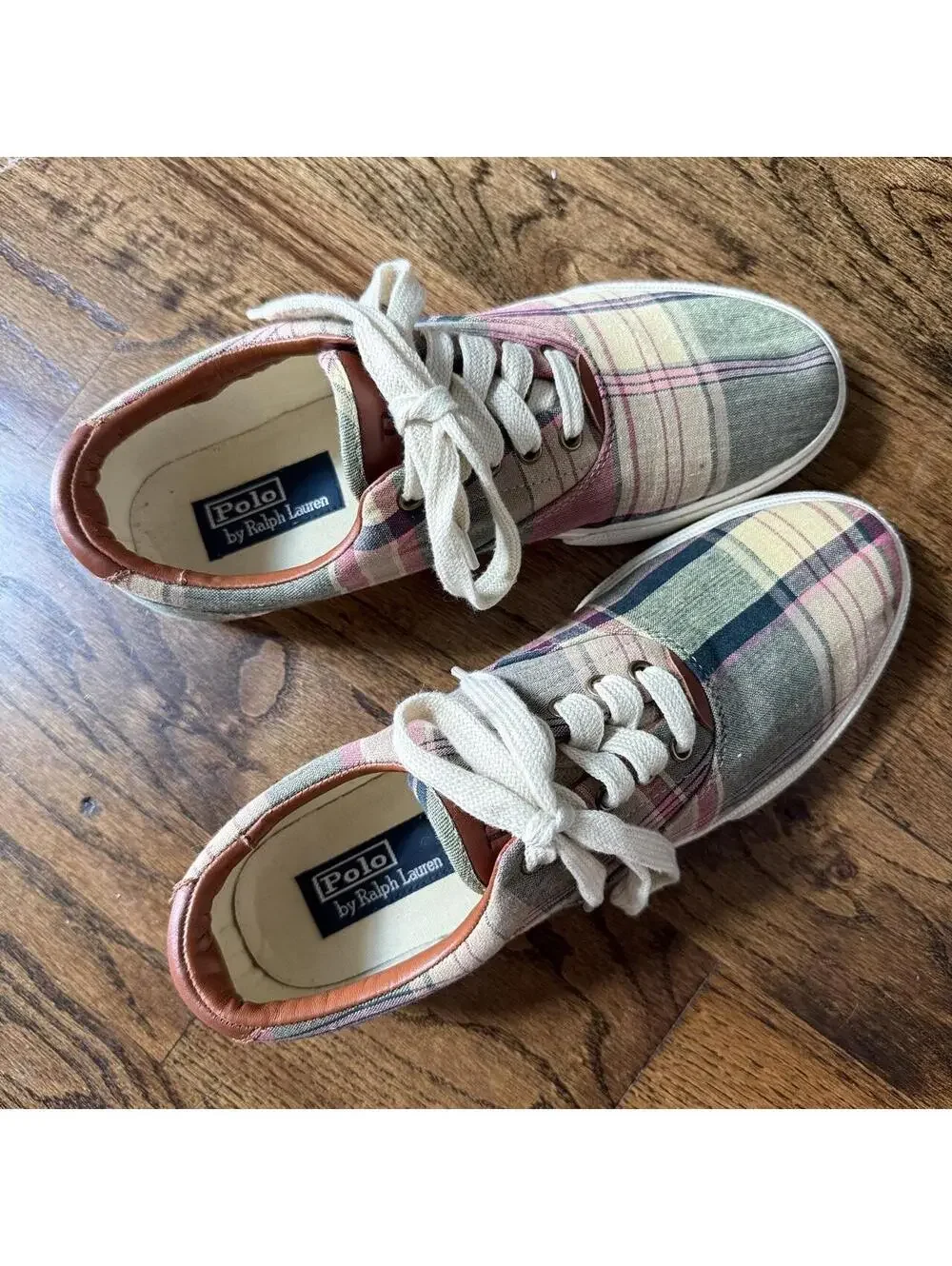 👟 Polo Ralph Lauren Vaughn Madras Plaid Canvas Sneakers Size 10D